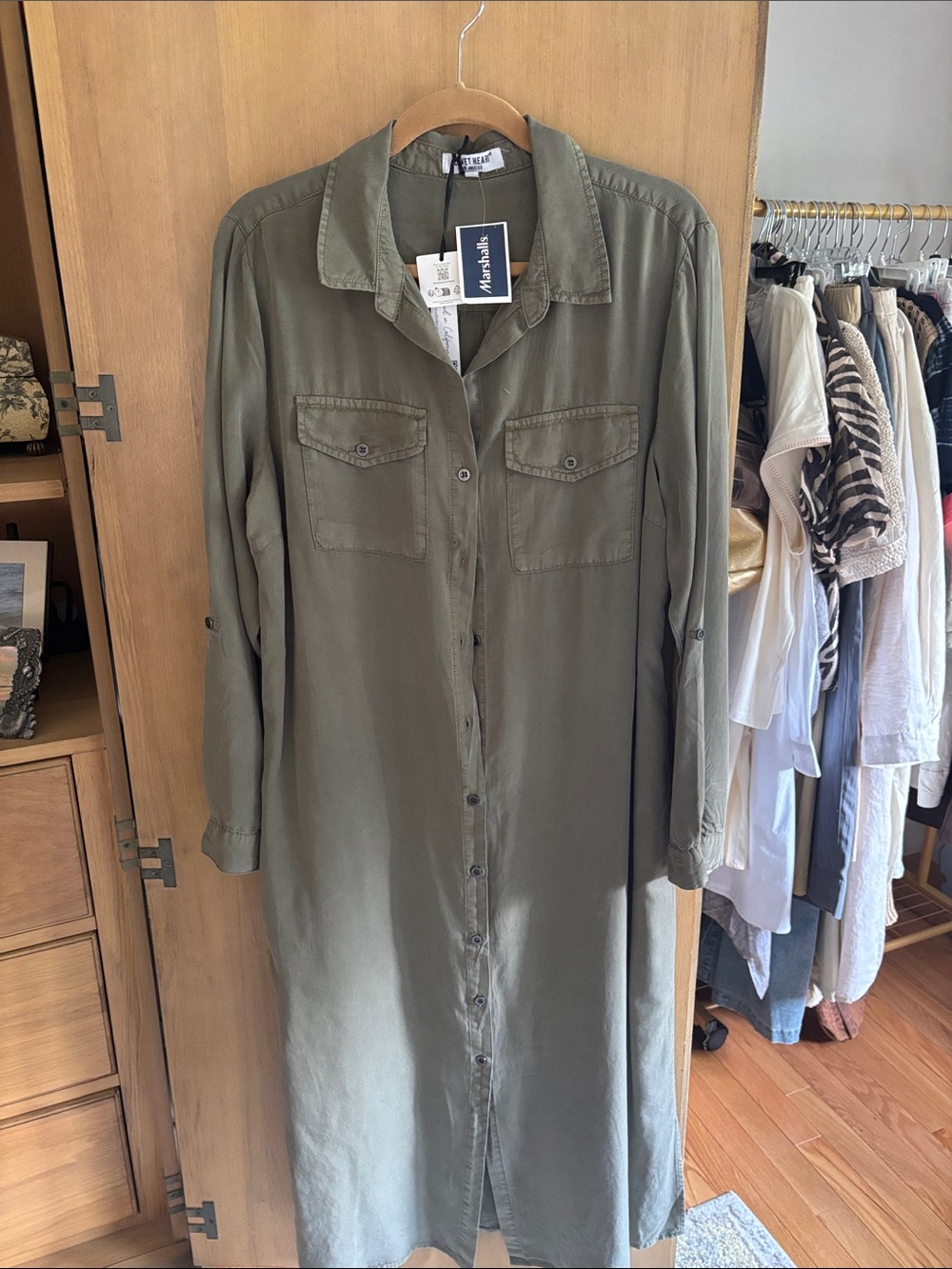 Velvet Heart Olive Long Sleeve Button-Front Shirt Dress